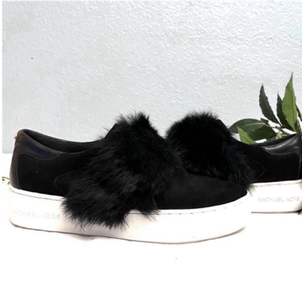 Michael Kors Black Faux Fur Slip-On Sneakers Size 7.5
